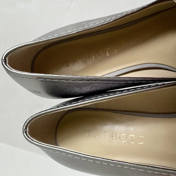 Talbots Ryan Knot Metallic Leather Loafers Size 6.5 Silver Holiday Slip On Shoes - Picture 9 of 11